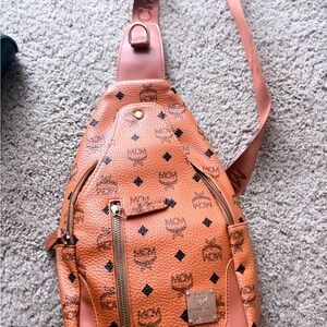 MCM Tangerine Monogram Belt Bag